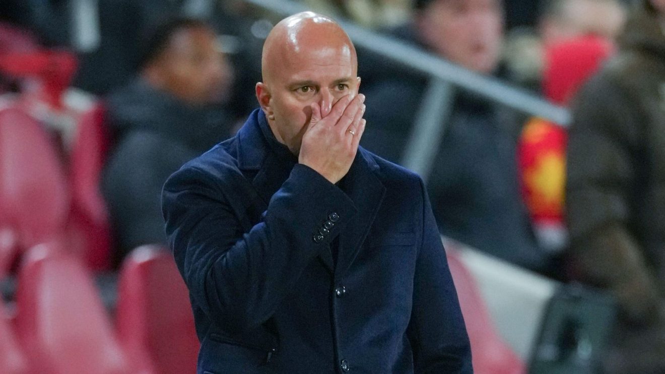 Arne Slot reacts as Liverpool go down to a 3-2 Premier League defeat at Brentford