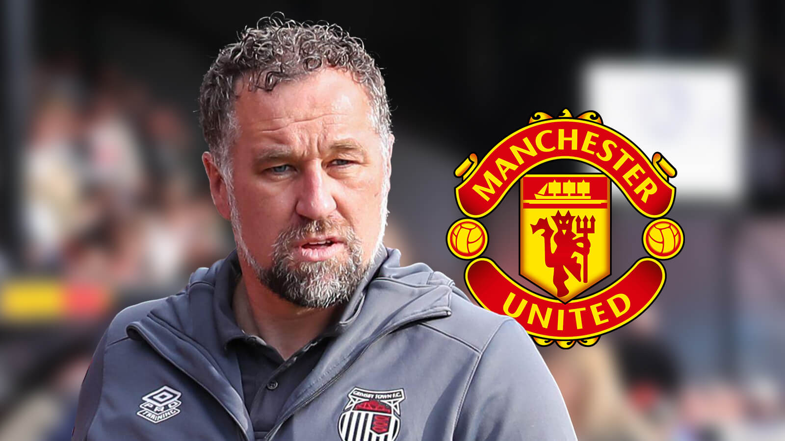 Grimsby boss aims dig at Man Utd as he claims Brentford match will be 'much more difficult' 5 F365 David Artell Manager Of Grimsby Town with Man utd badge 1