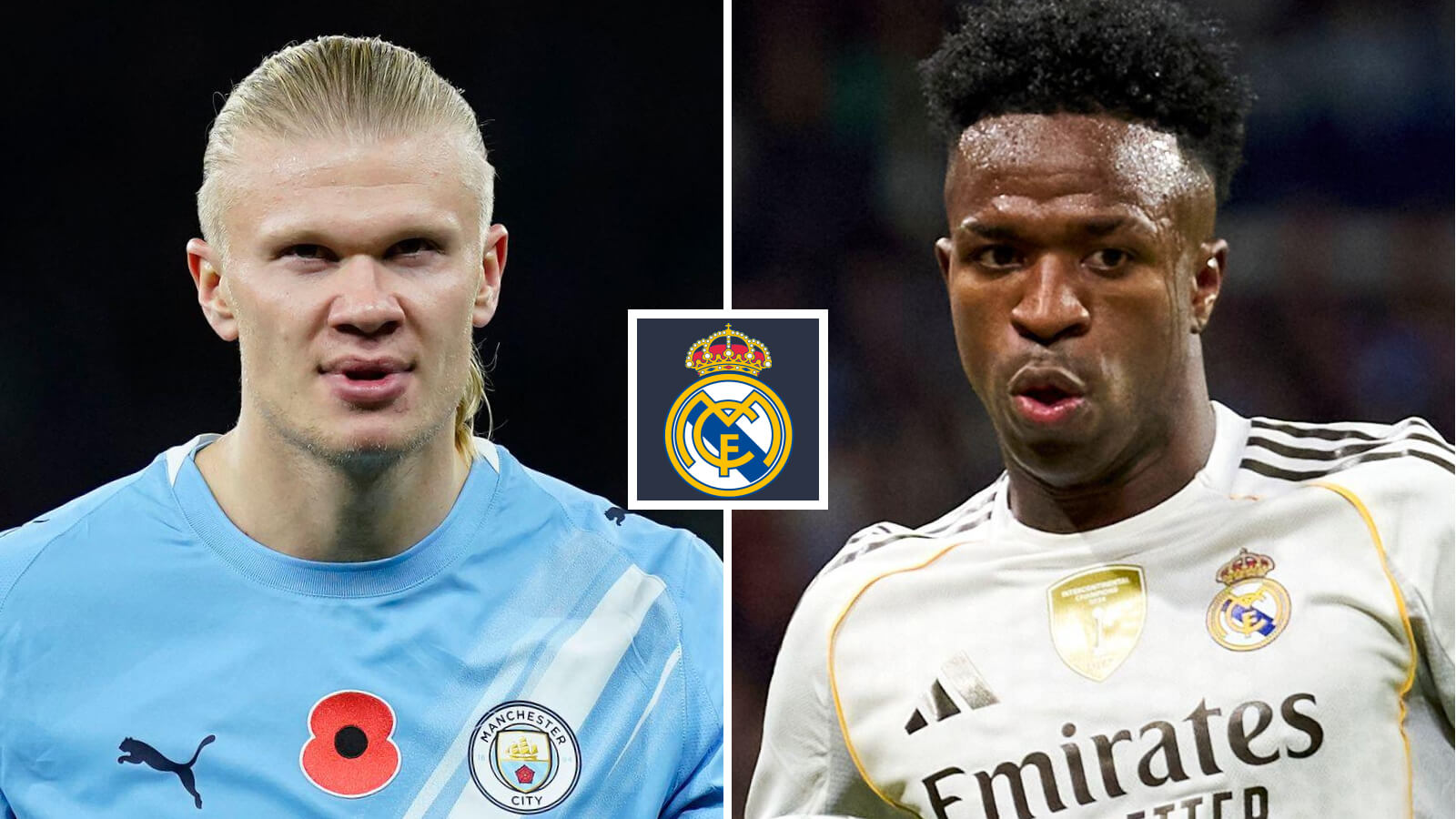 F365 Erling Haaland Vinicius Junior with Real Madrid badge 1 1