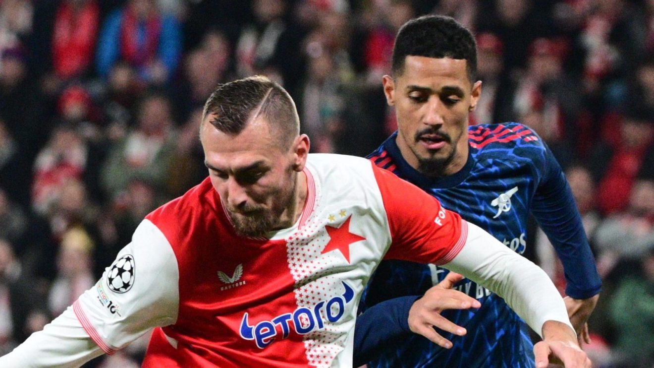 William Saliba during Slavia Prague v Arsena