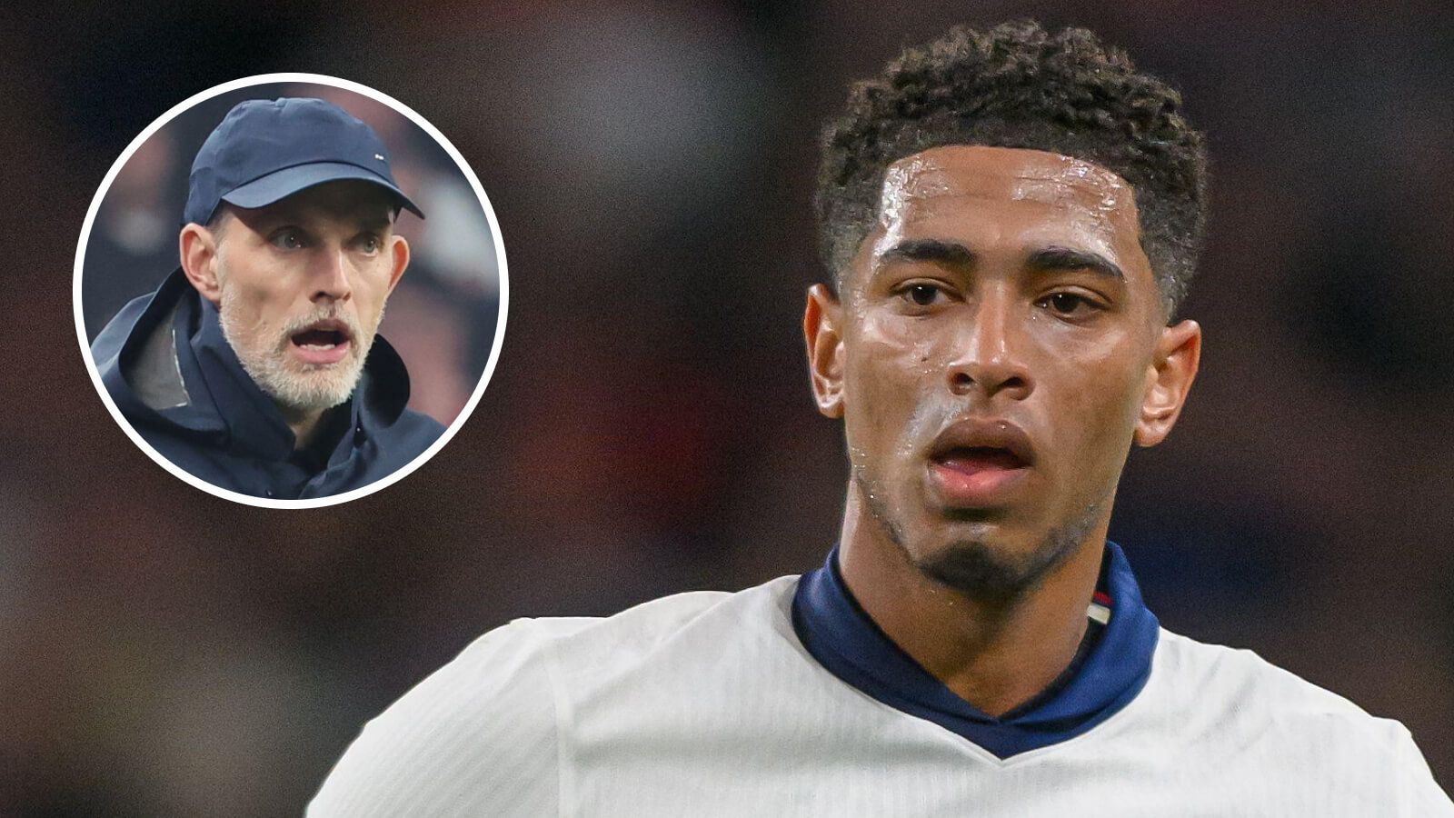 England player Jude Bellingham and coach Thomas Tuchel inset