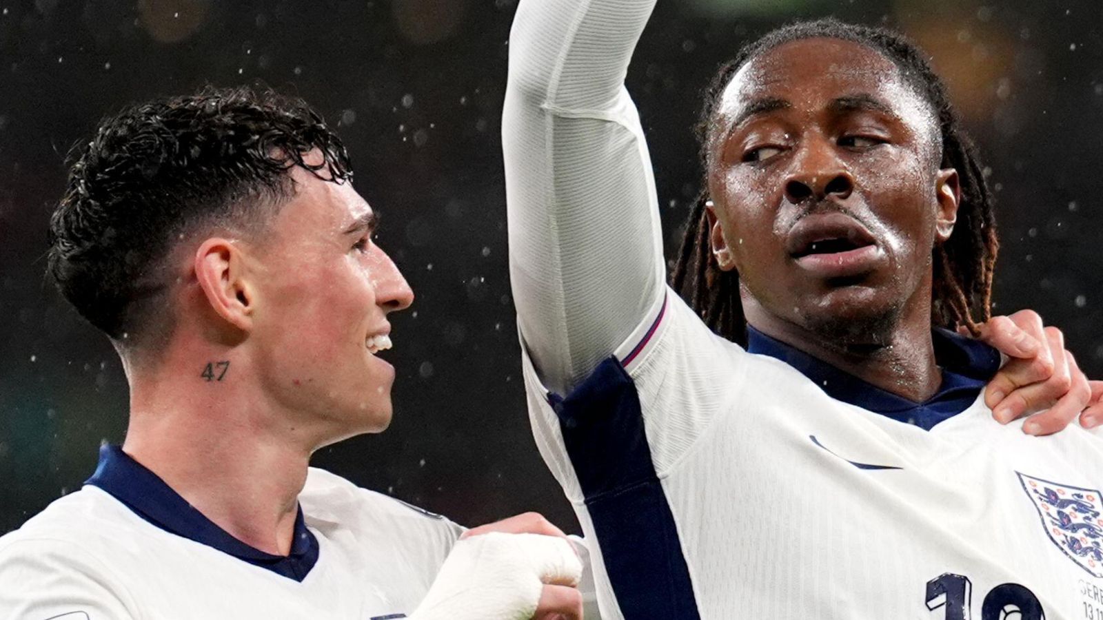 England players Phil Foden and Eberechi Eze celebrate