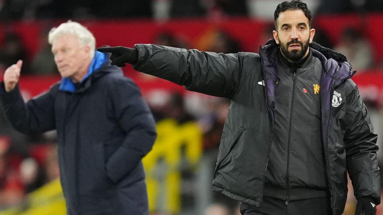Ruben Amorim and David Moyes on the touchline during Man Utd's defeat to Everton.