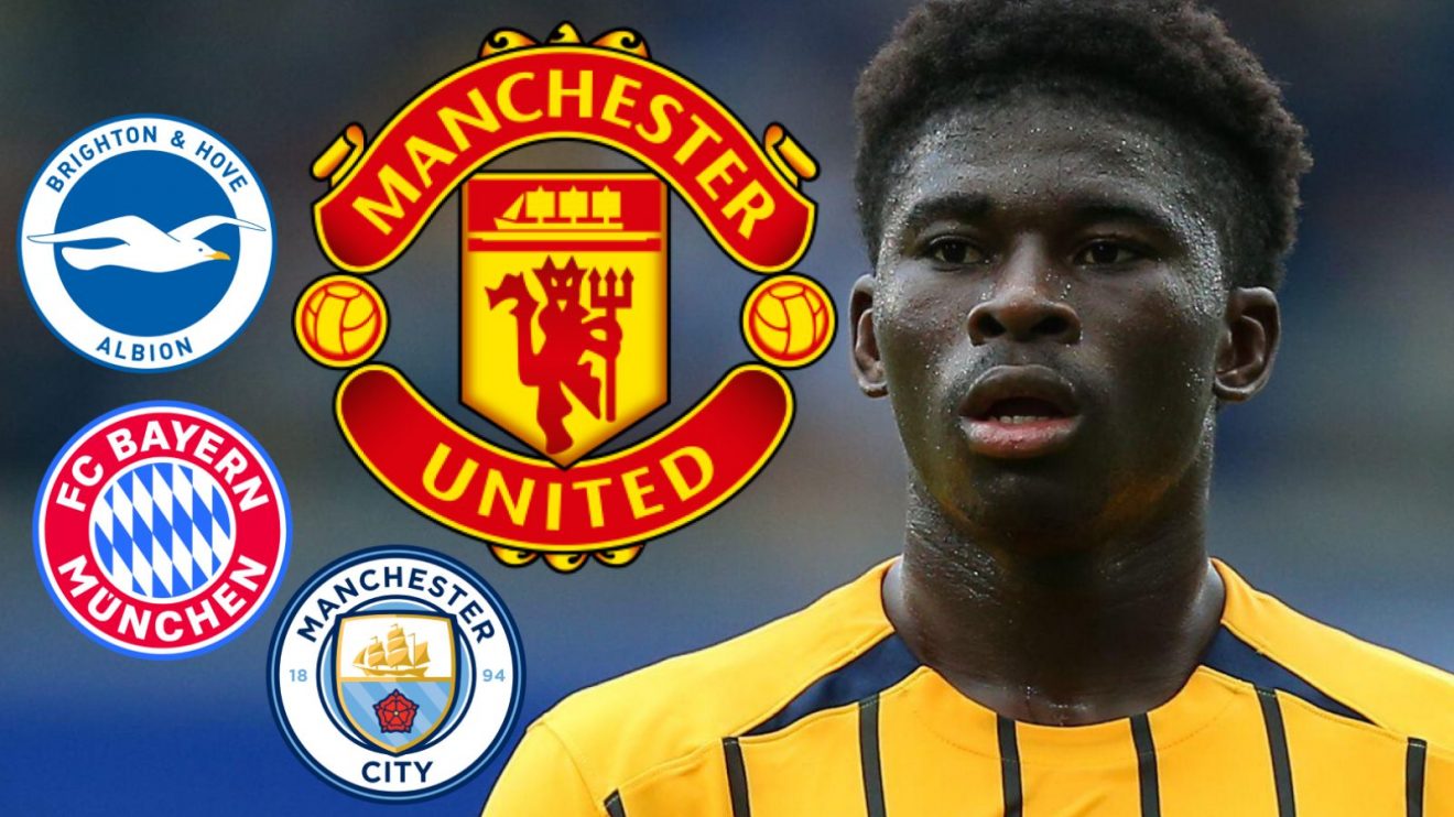 Man Utd, Brighton, Bayern, Man City badges and Carlos Baleba