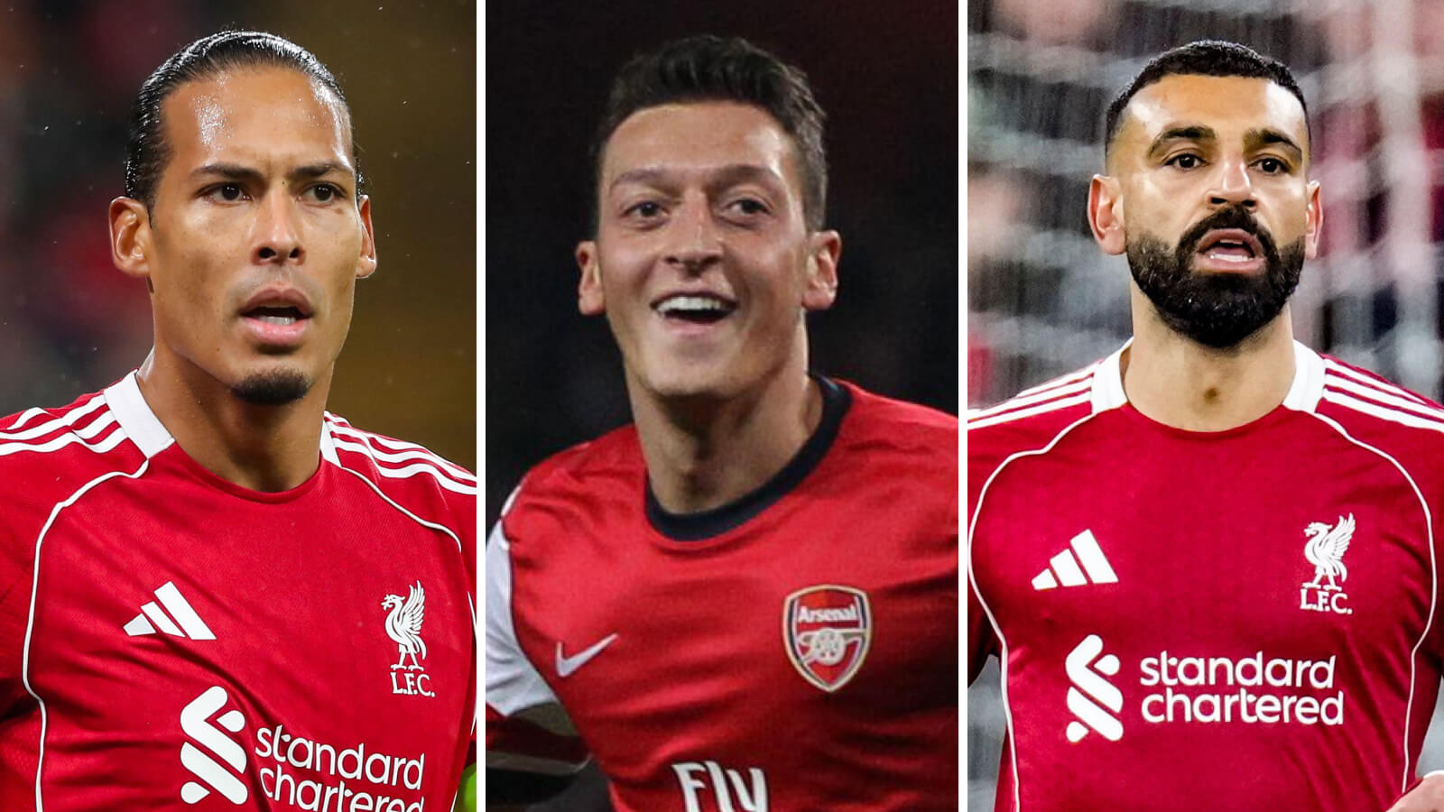 Three Images Collage Virgil van Dijk Mesut Ozil Mohamed Salah