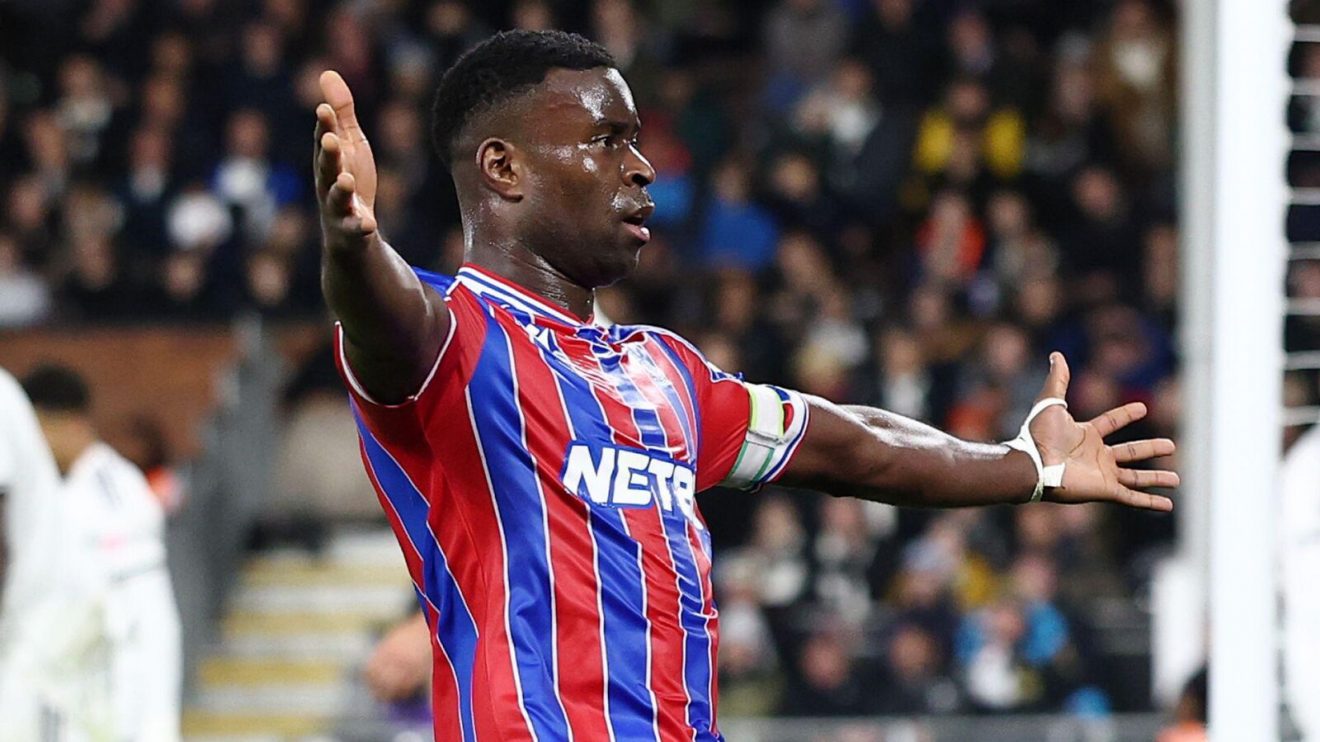 Marc Guehi celebrates his winning goal for Crystal Palace at Fulham