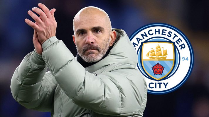 Chelsea boss Enzo Maresca with the Man City badge