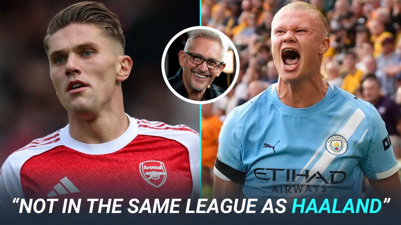 Viktor Gyokeres and Erling Haaland with Gary Lineker in a circle