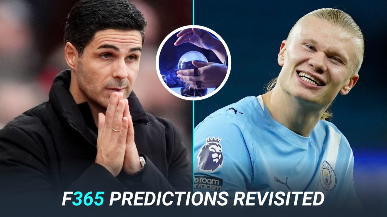 Mikel Arteta and Erling Haaland with, inset, a crystal ball.