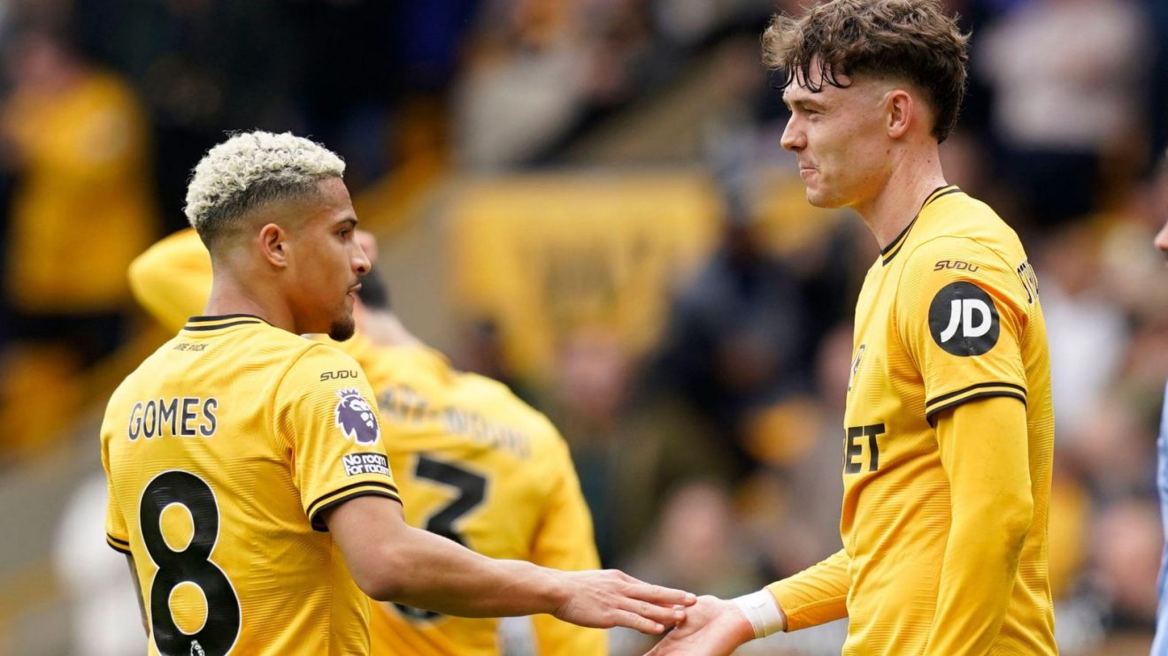 Wolves players Jorgen Strand Larsen and Joao Gomes