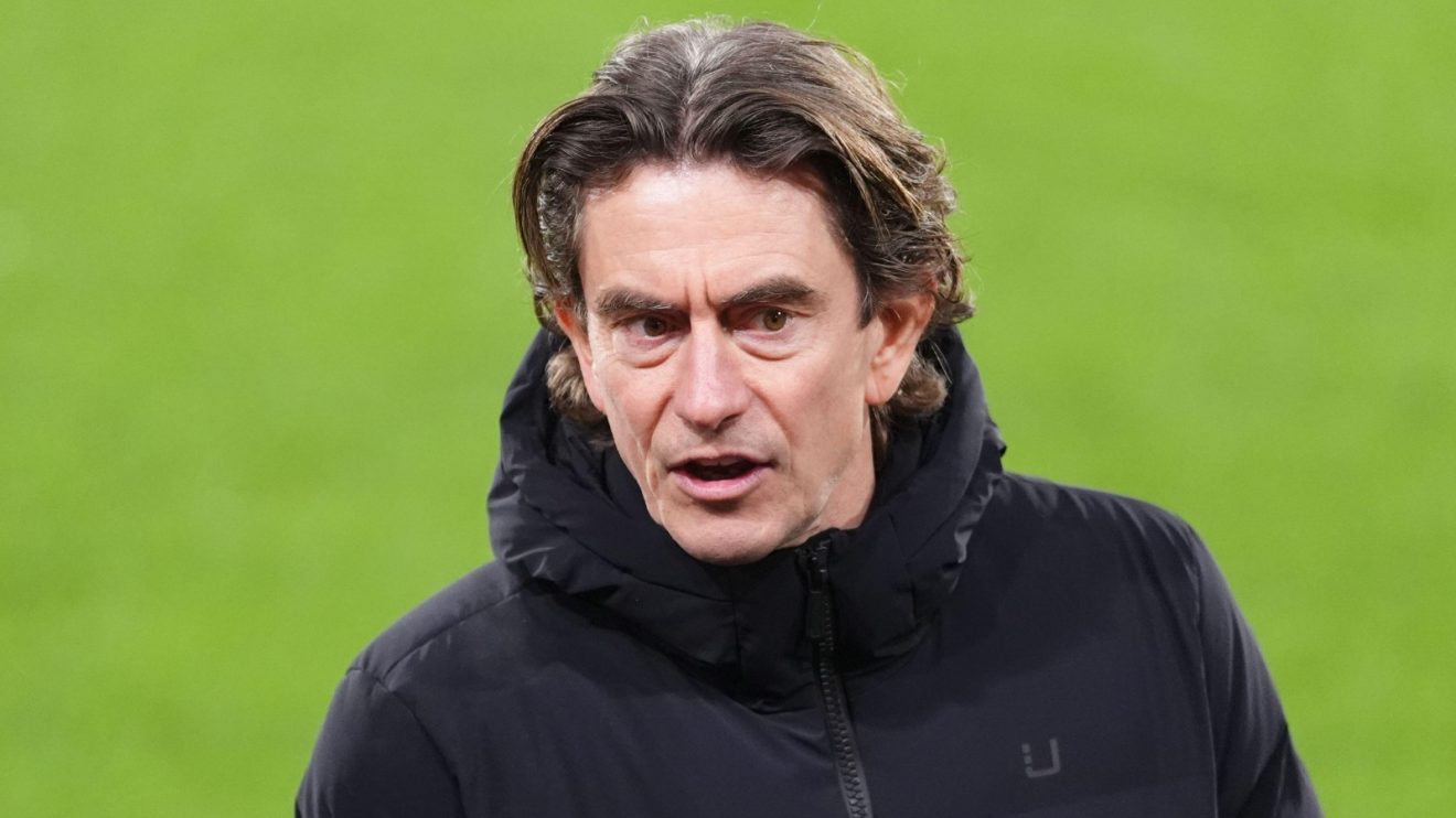 Thomas Frank on the pitch