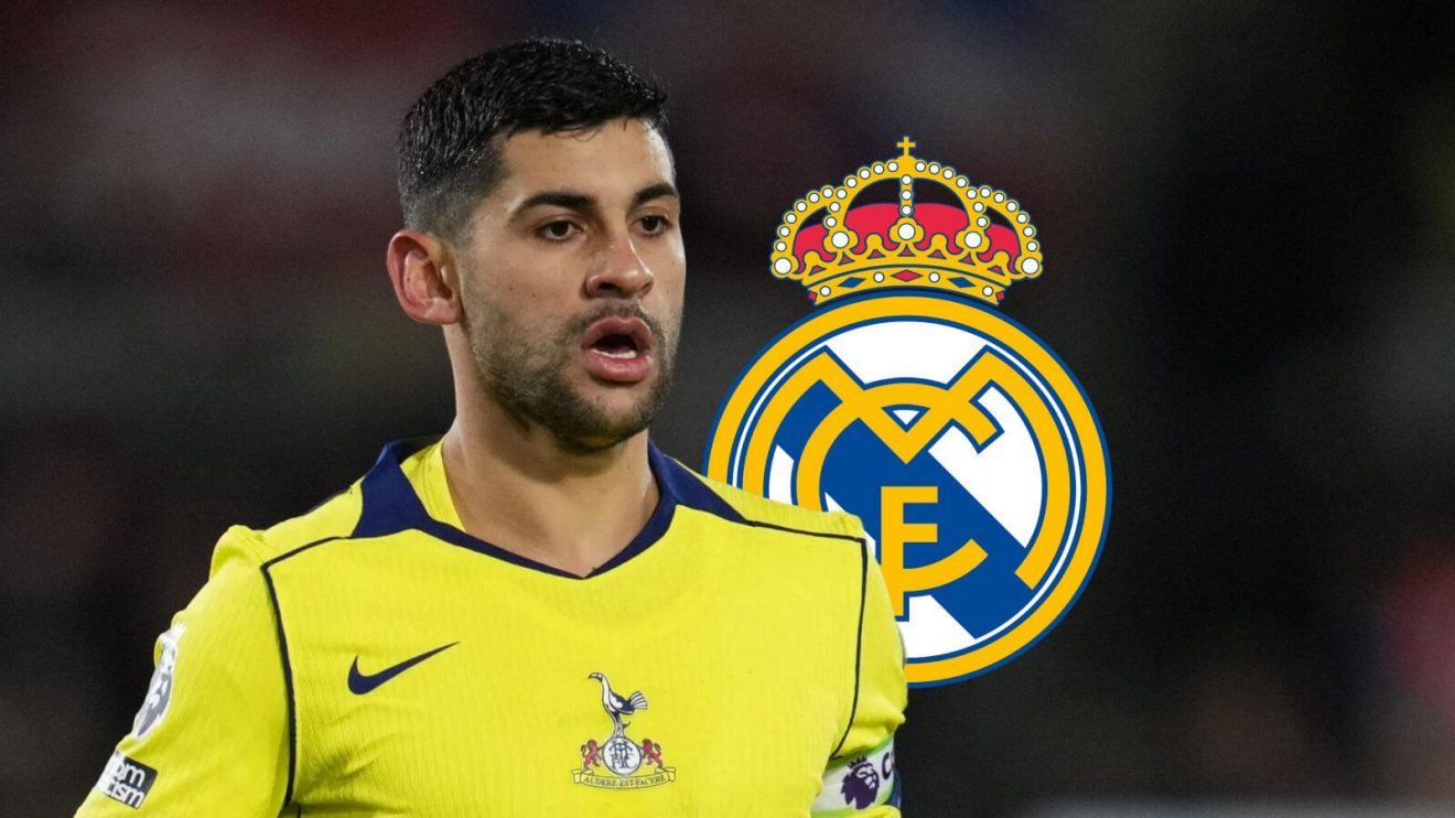 Spurs captain Cristian Romero with the Real Madrid badge