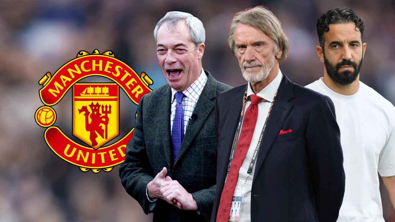 Sir Jim Ratcliffe with Nigel Farage and Ruben Amorim.