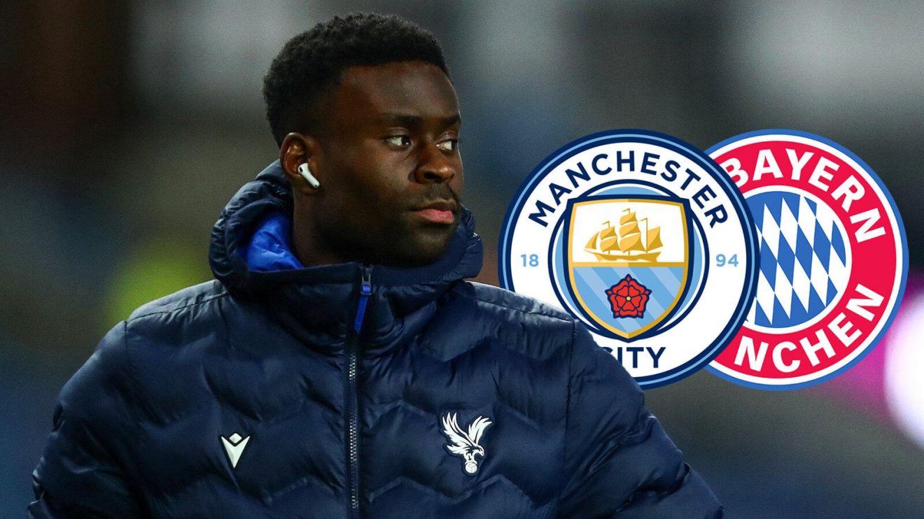 Marc Guehi with the Man City and Bayern badges