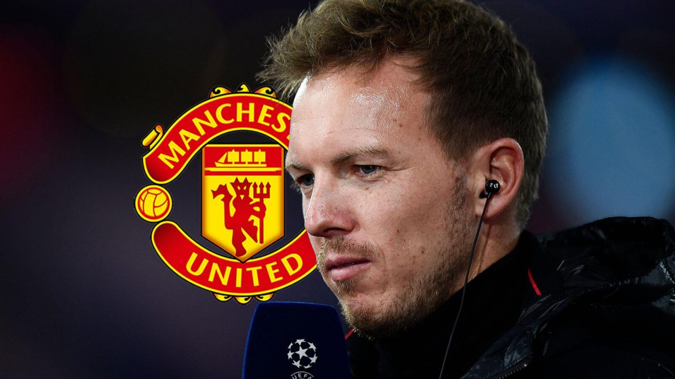 Julian Nagelsmann with the Man Utd badge