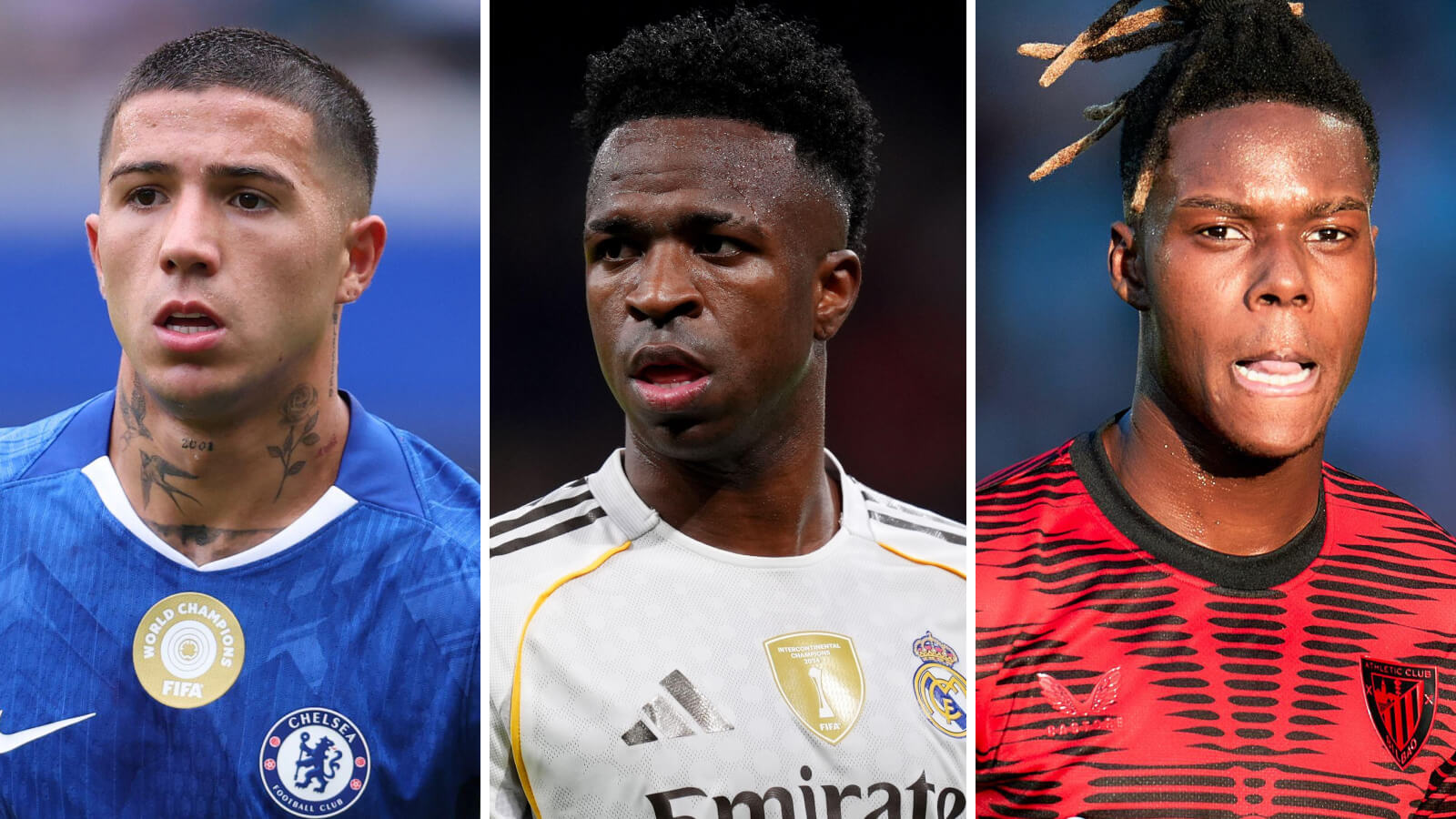 Three Images Collage Enzo Fernandez Vinicius Junior Nico Williams