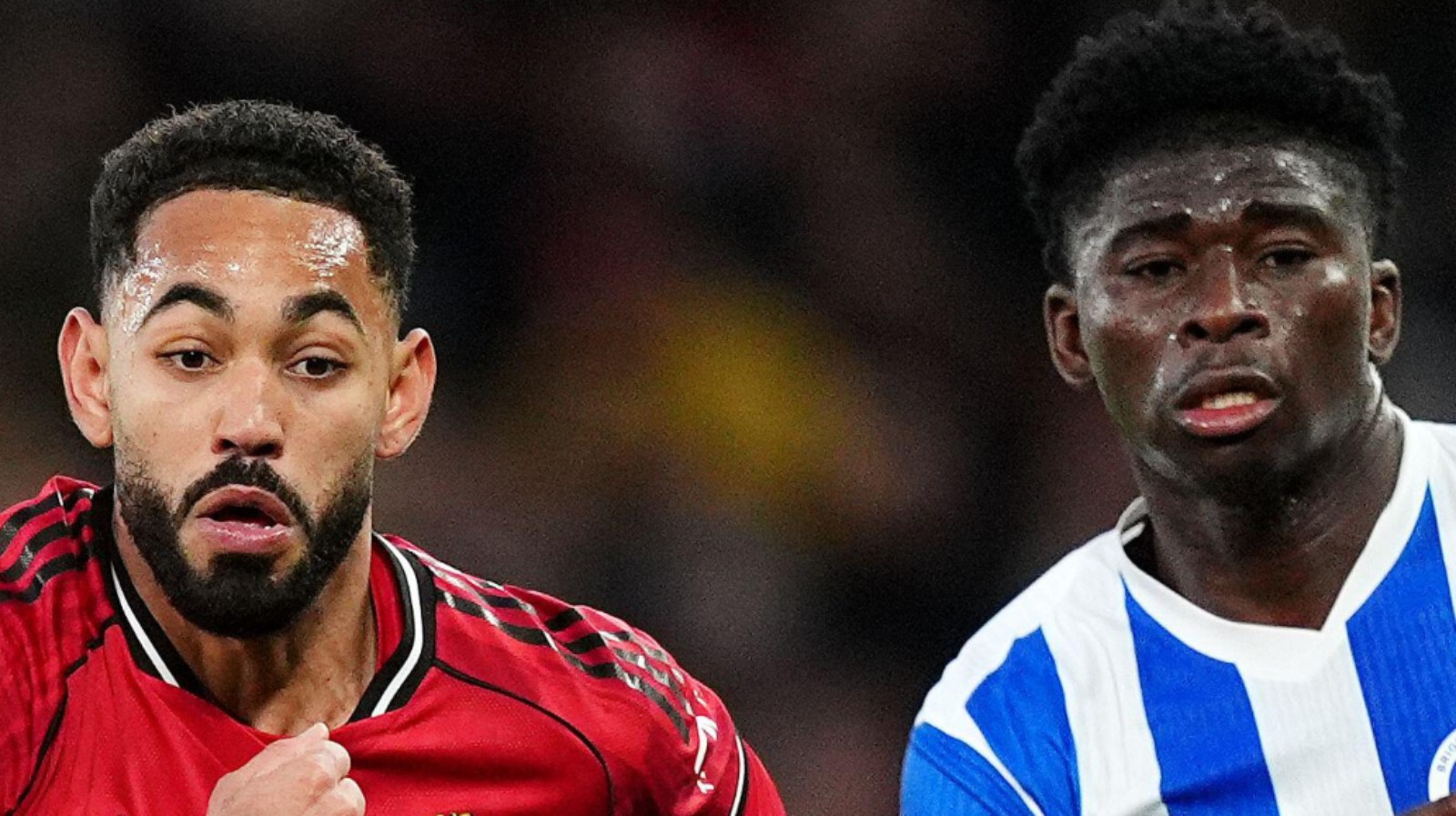 Manchester United player Matheus Cunha and Brighton midfielder Carlos Baleba