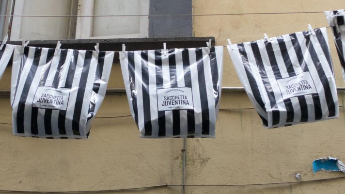 Juventus plastic bags hung in Naples