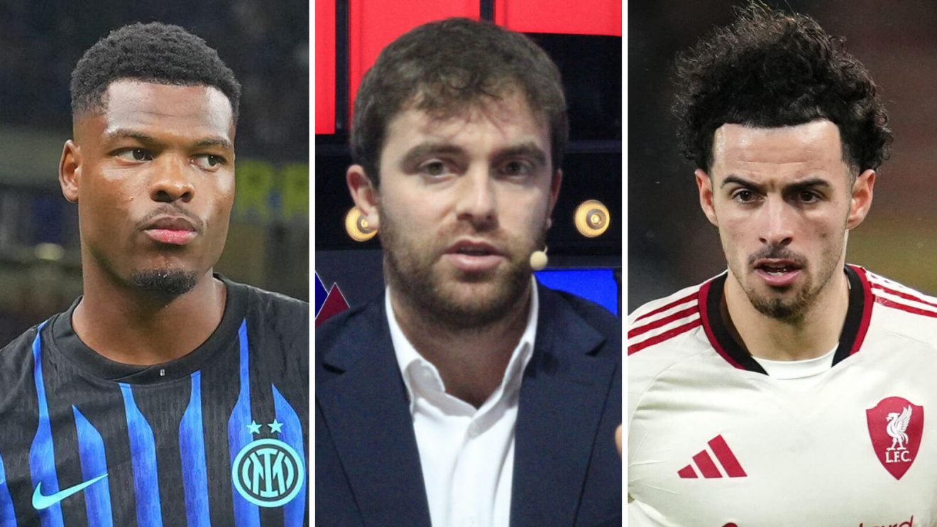 Fabrizio Romano with Inter Milan defender Denzel Dumfries and Liverpool midfielder Curtis Jones
