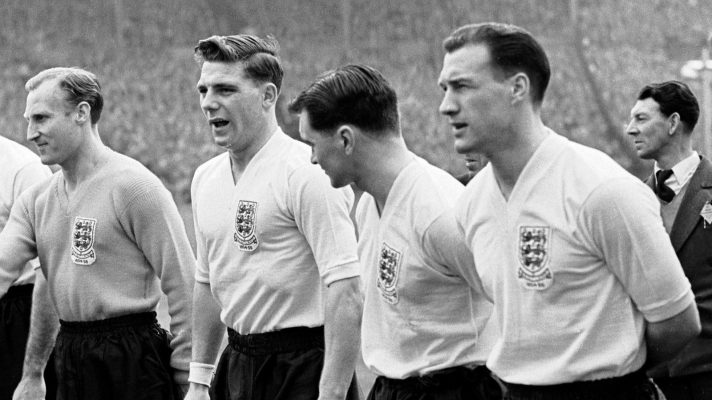 Duncan Edwards lines up for England