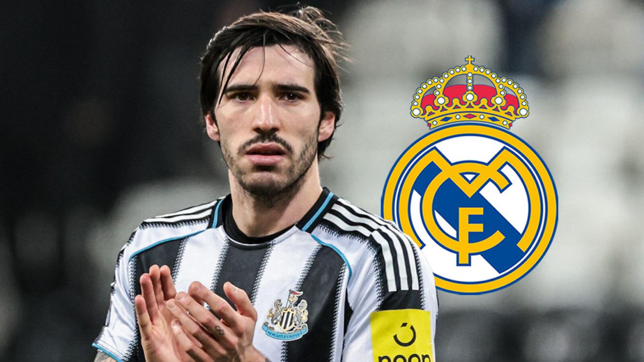 Newcastle star Sandro Tonali and the Real Madrid badge