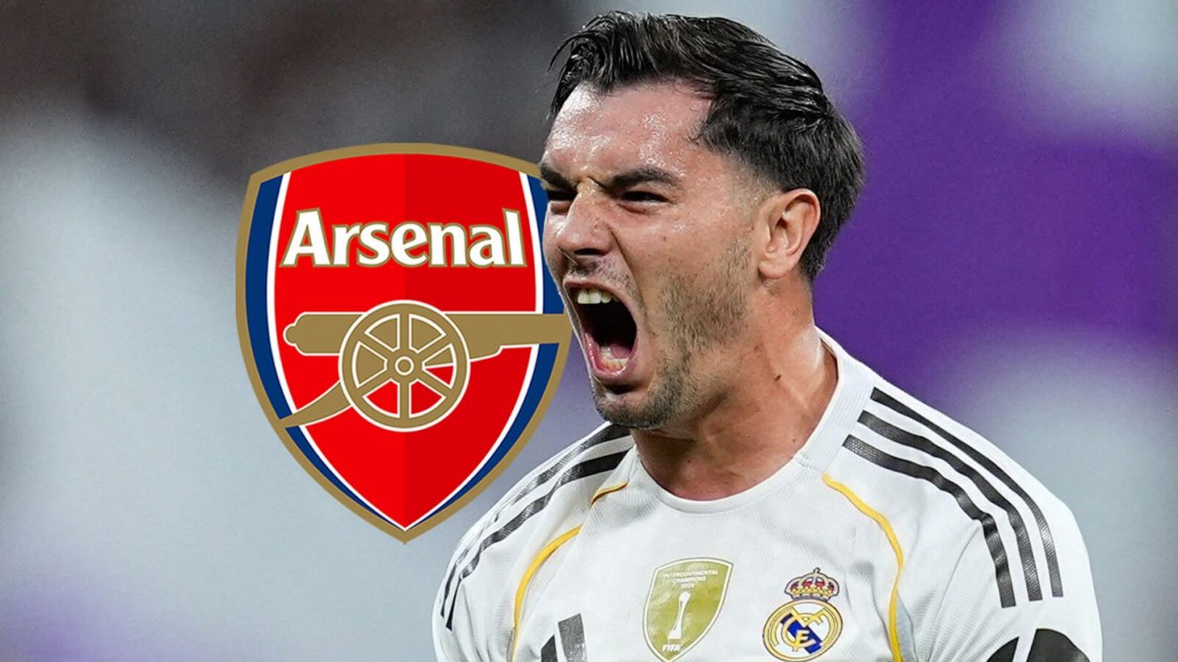 Real Madrid star Brahim Diaz with an Arsenal badge