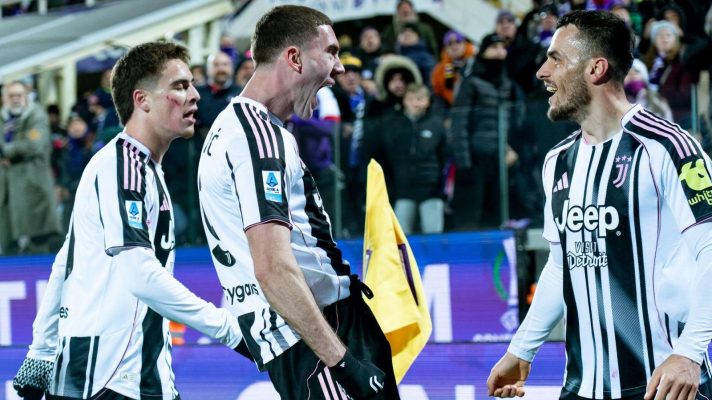 Juventus' Dusan Vlahovic celebrates scoring a goal