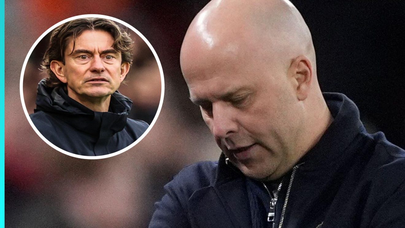 Liverpool boss Arne Slot and, inset, Spurs manager Thomas Frank.