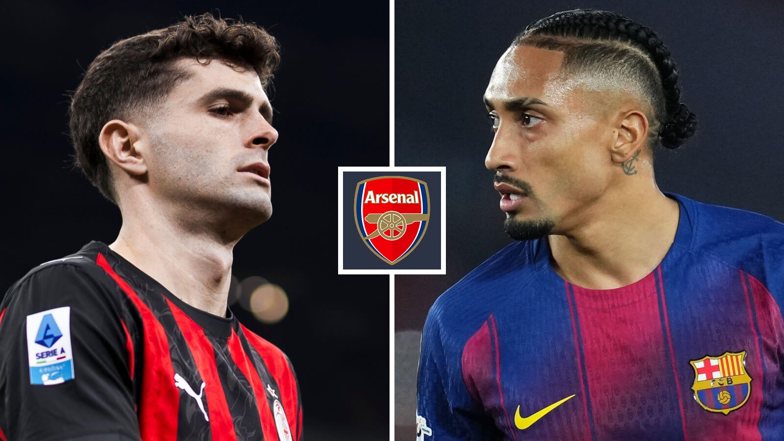 Two Images Collage Christian Pulisic Raphinha 1