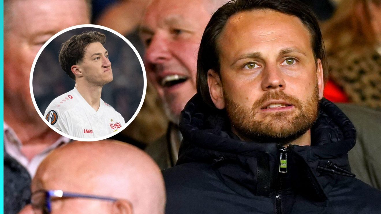 Man Utd director of recruitment Christopher Vivell and Stuttgart midfielder Angelo Stiller