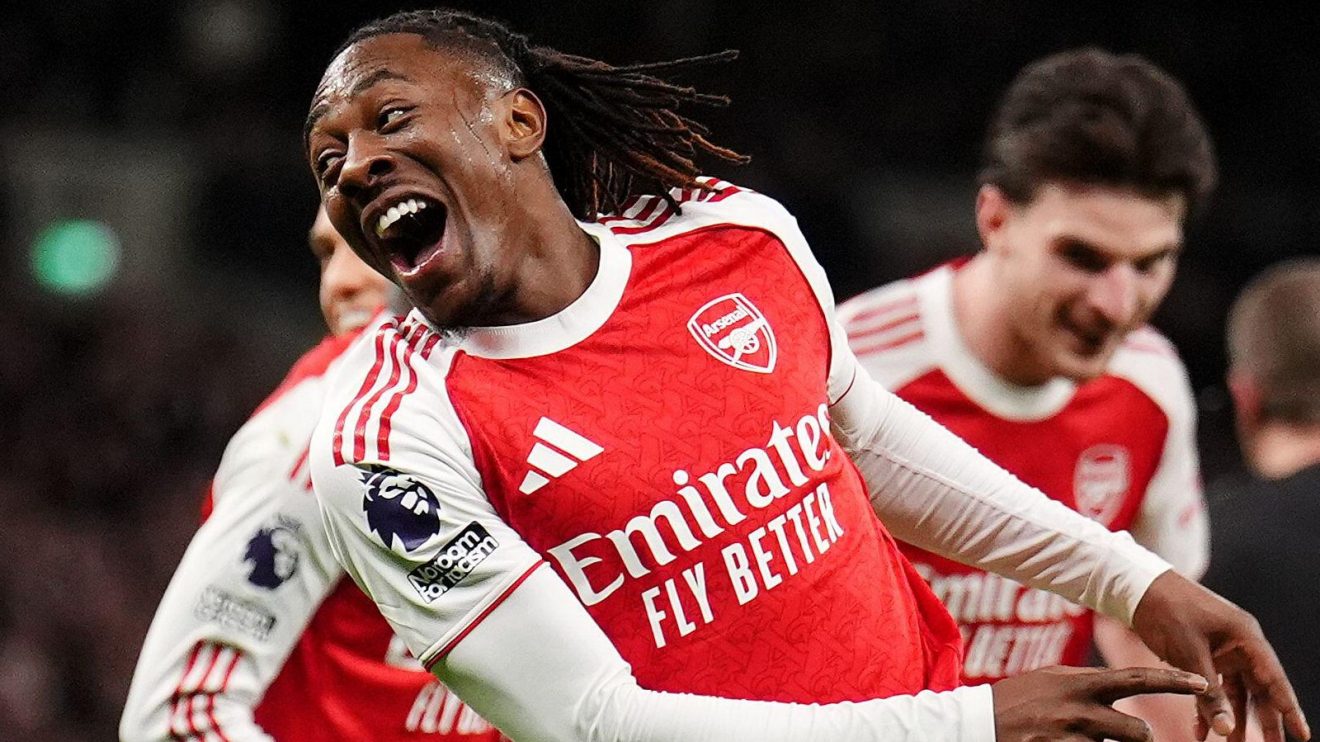 Array's Eberechi Eze immortalizes scoring their side's thirdly aspiration during the Premier League suit at the Tottenham Hotspur Arena