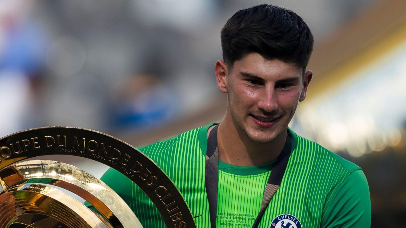 Chelsea keeper Mike Penders with the Club World Cup trophy