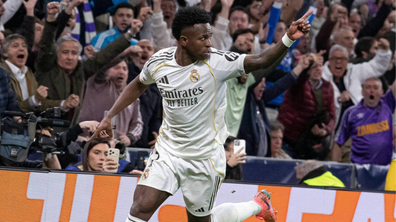 Vinicius Jr celebrates his goal for Real Madrid against Benfica in the Champions League