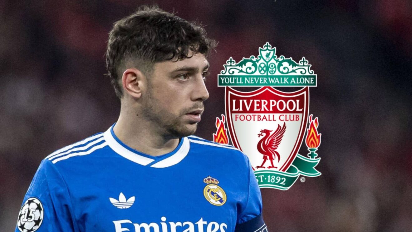 Federico Valverde Real Madrid with Liverpool badge