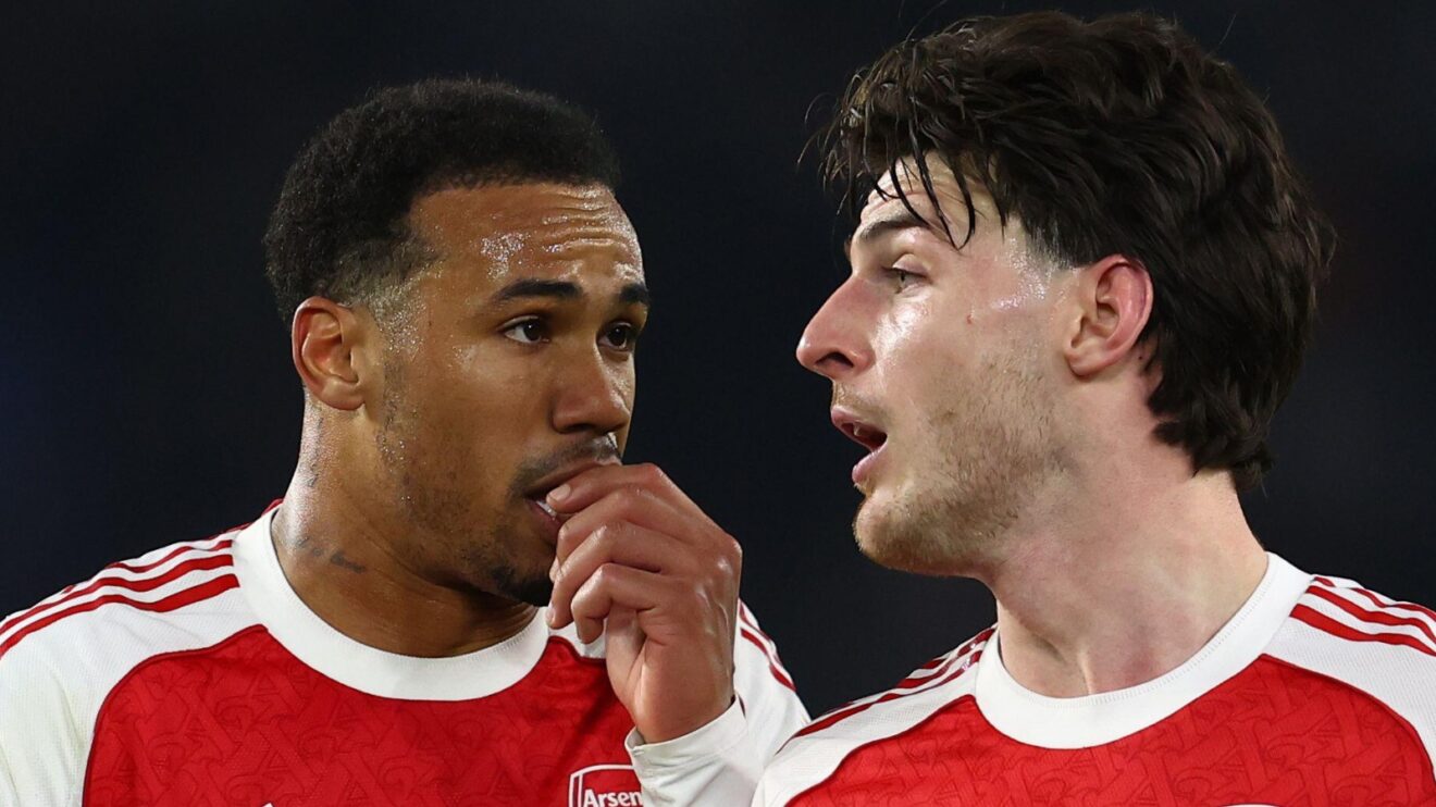 Arsenal players Gabrial Magalhaes and Declan Rice