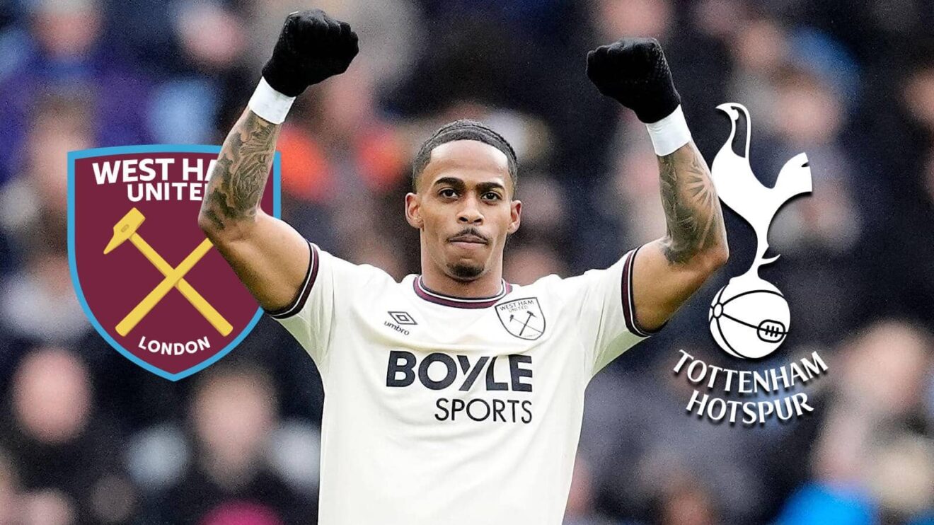 Crysencio Summerville with West Pork and also Tottenham badges