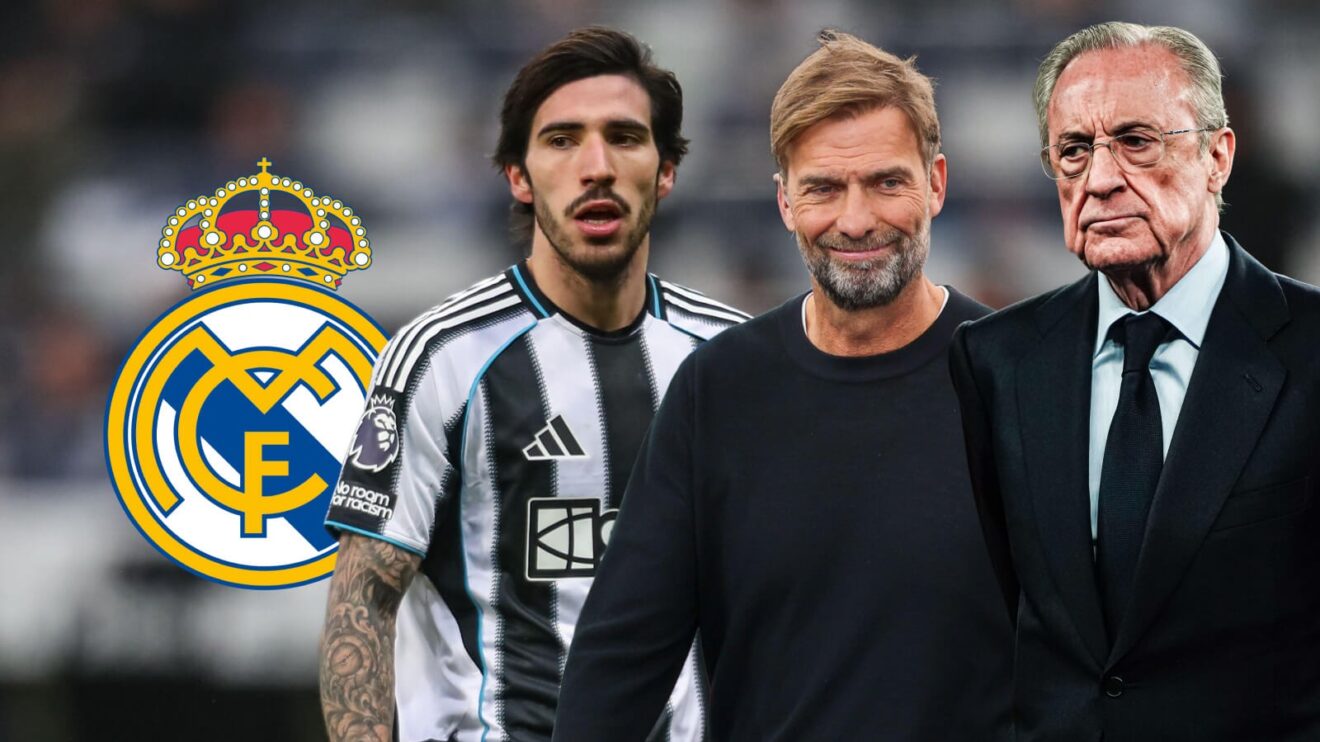 Real Madrid president Florentino Perez with Sandro Tonali and Jurgen Klopp