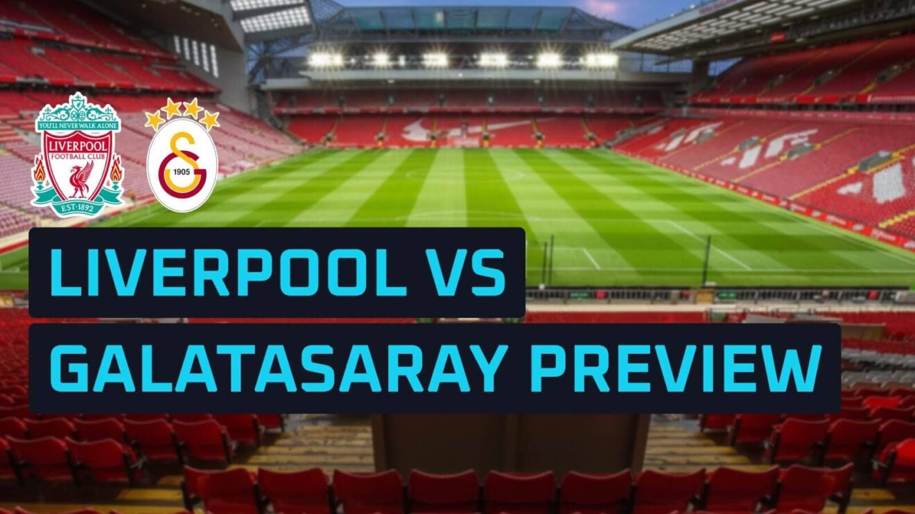 Liverpool and Galatasaray club badges against a backdrop of Anfield