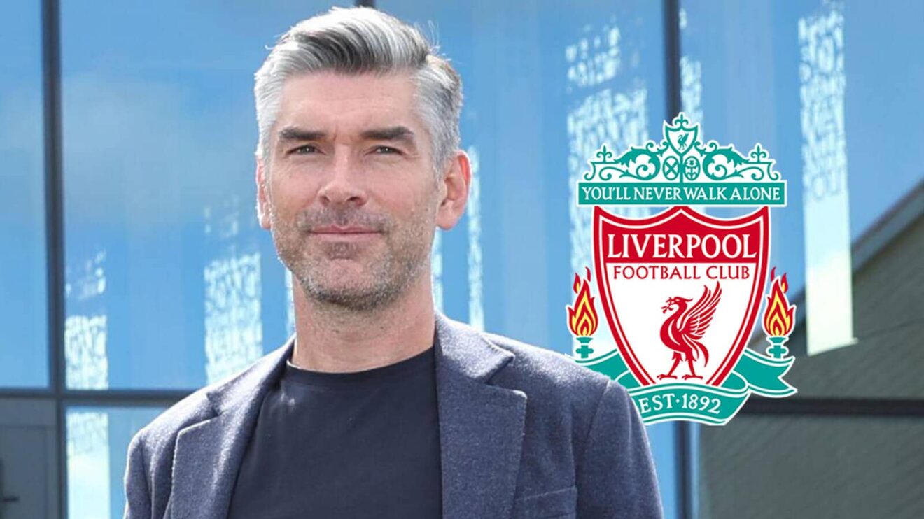 Liverpool underscoring off director Richard Hughes next off to the Liverpool badge - copyright F365