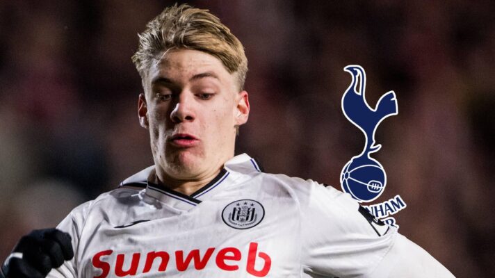 Nathan De Cat Anderlecht with Tottenham badge