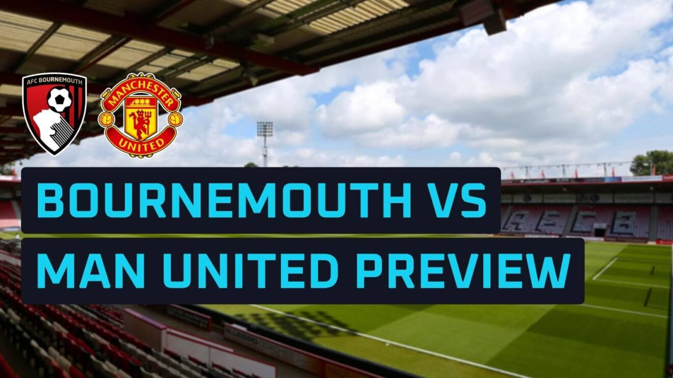 Bournemouth and Man Utd club badges against a backdrop of the Vitality Stadium