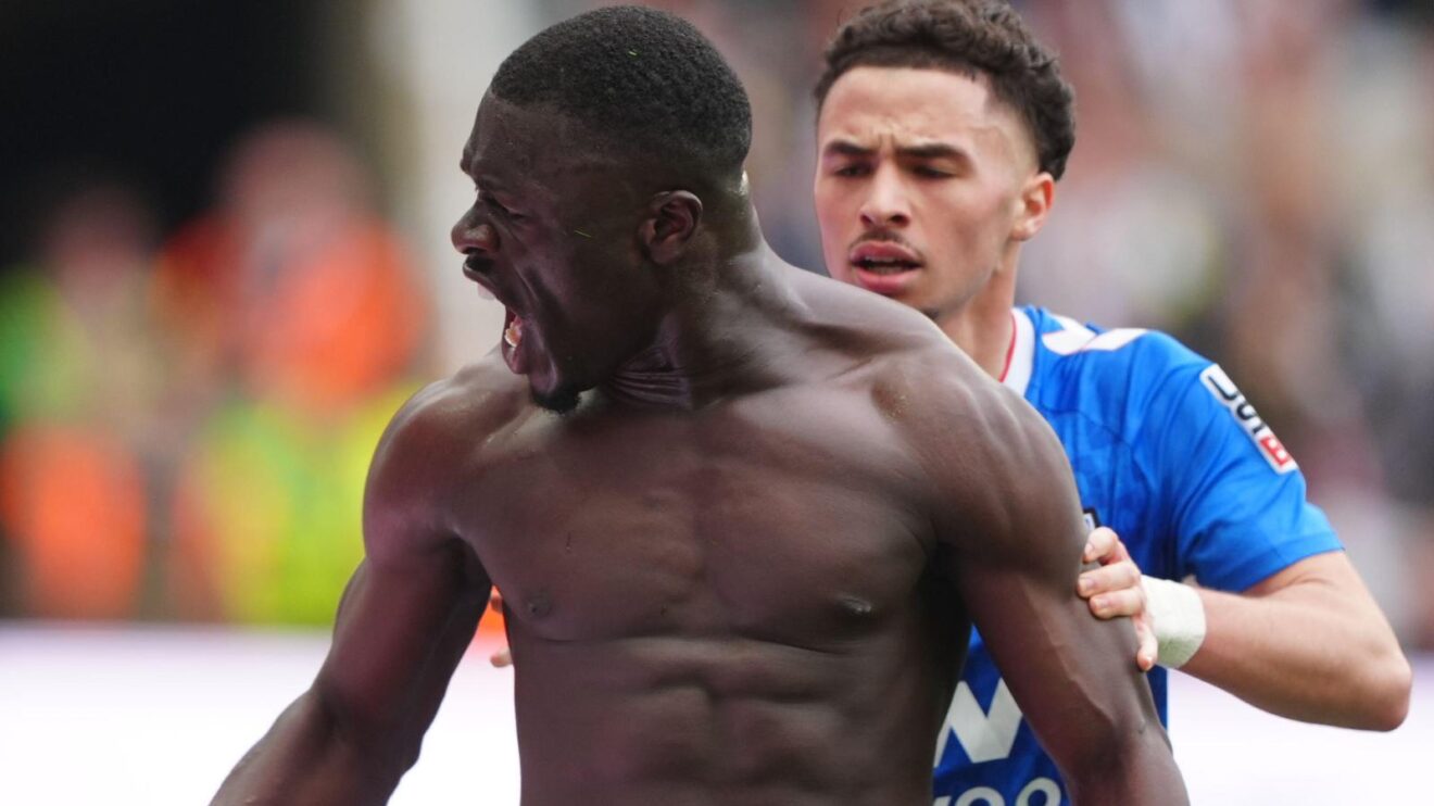 Sunderland's Brian Brobbey celebrates his goal against Newcastle