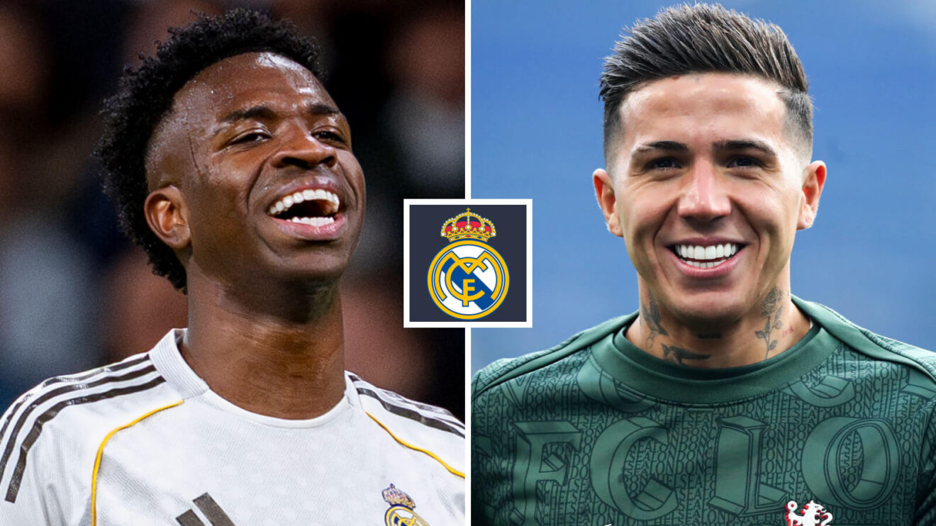 Real Madrid winger Vinicius Junior and also Enzo Fernandez