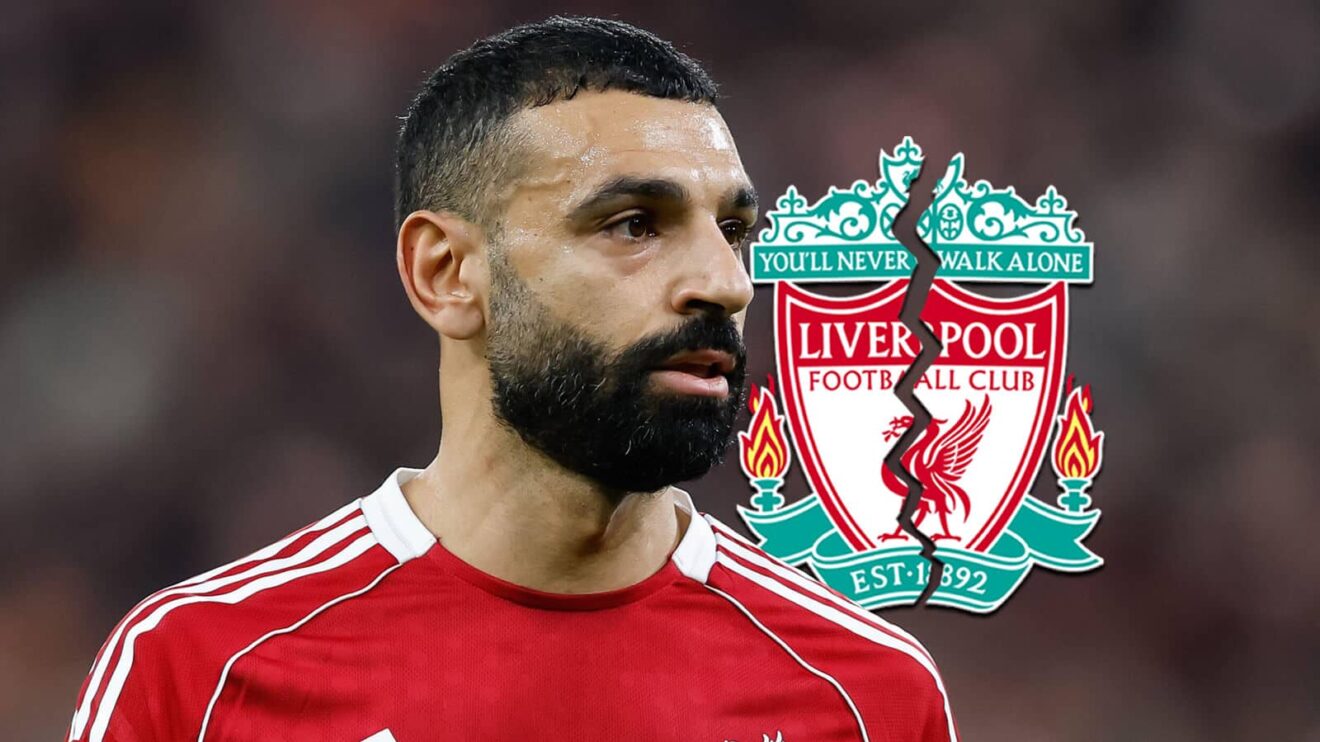 Liverpool celebrity Mohamed Salah next off to a broken Liverpool badge - copyright F365