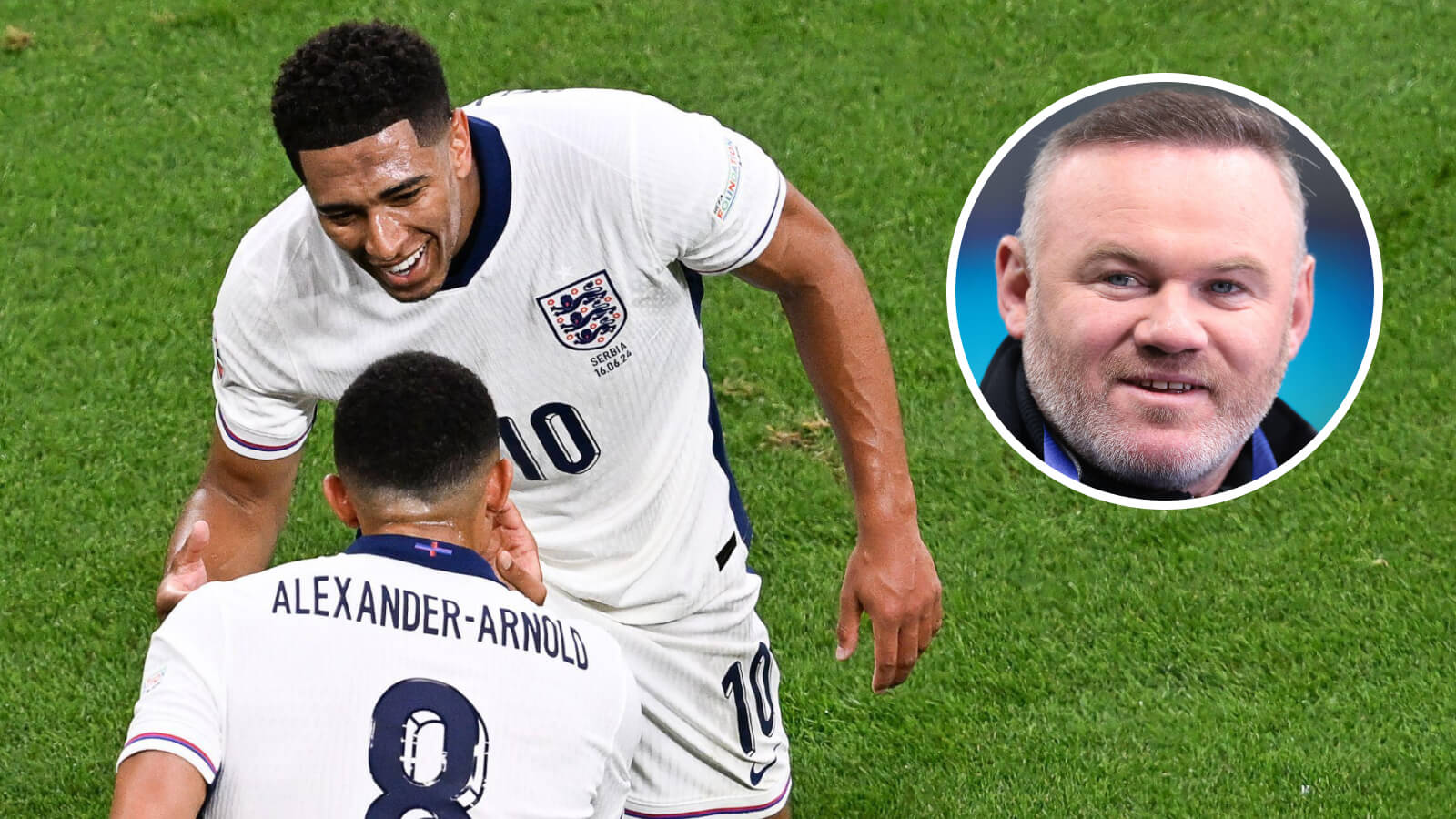 Two Images Collage Jude Bellingham Trent Alexander Arnold Wayne Rooney