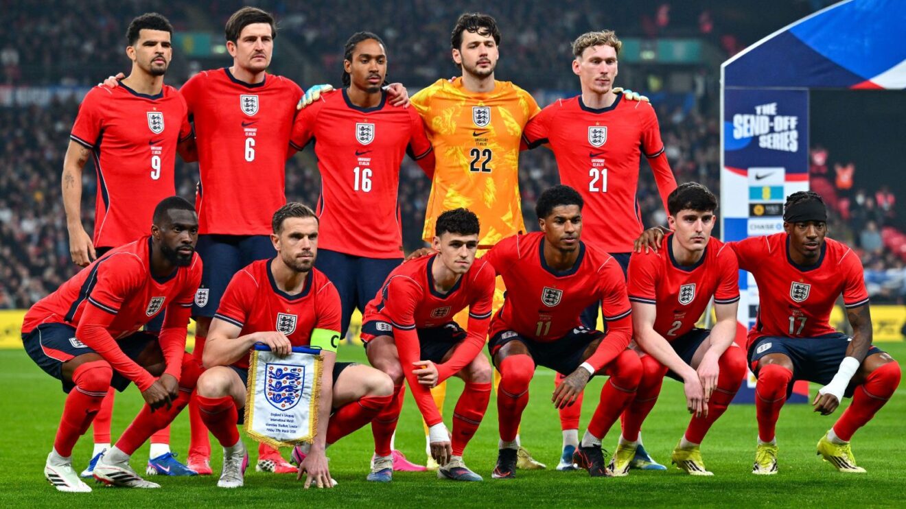 England players line up before the friendly against Uruguay