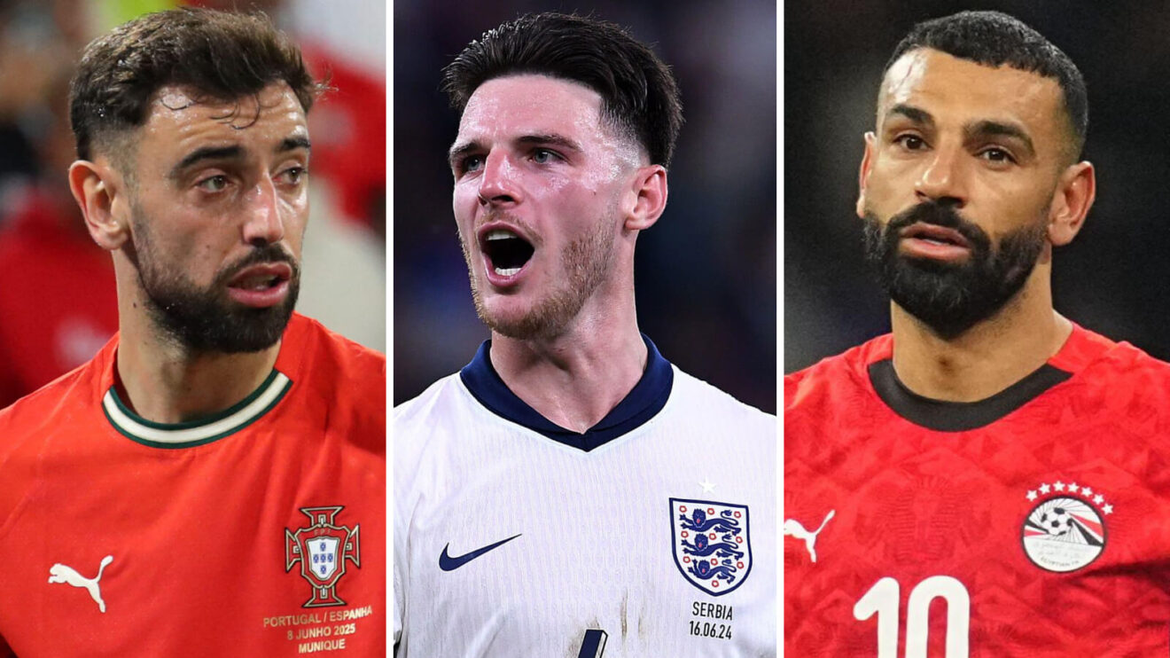 Bruno Fernandes, Declan Rice and Mo Salah are their club's most-capped international.