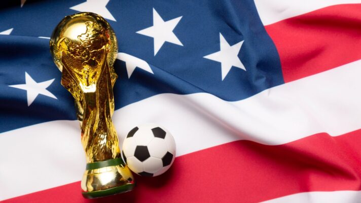 FIFA World Cup trophy on flag