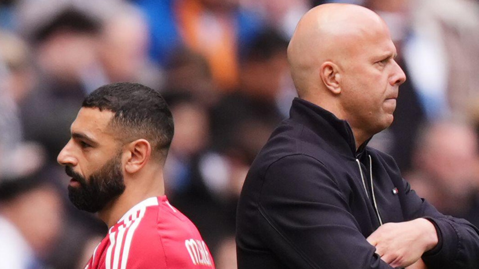 Liverpool forward Mo Salah and coach Arne Slot