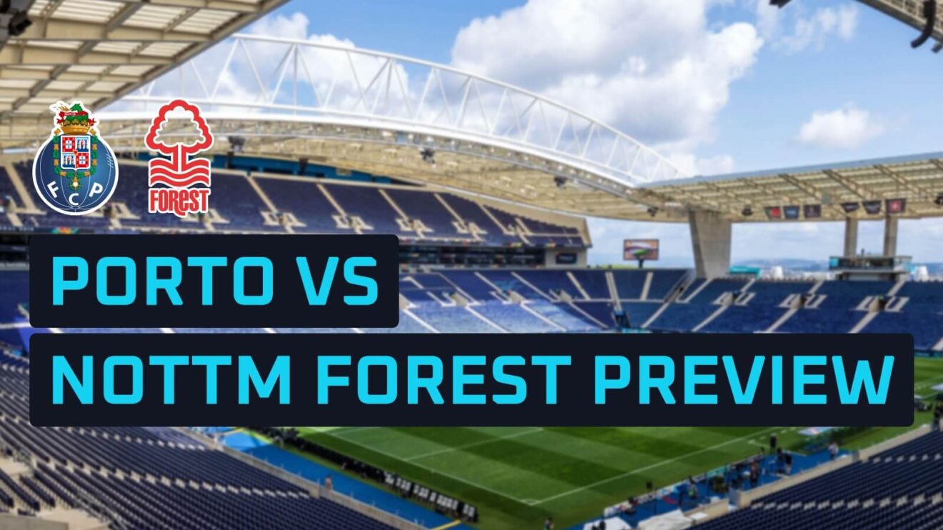 Porto and Nottingham Forest badges on a stadium backdrop